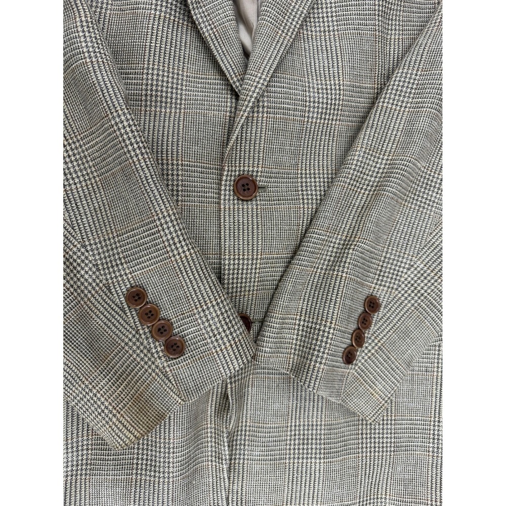 Vintage Brooks Brothers Men 40RG Glen Plaid Sport Coat Wool Silk Linen Italy Tan - Picture 12 of 12